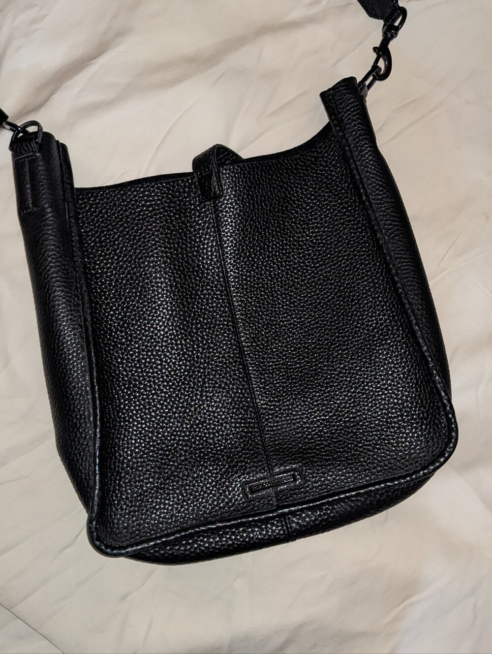 Rebecca Minkoff Unlined Feed Black Pebbled Leather Crossbody Hobo Quiet Luxury - Picture 5 of 15